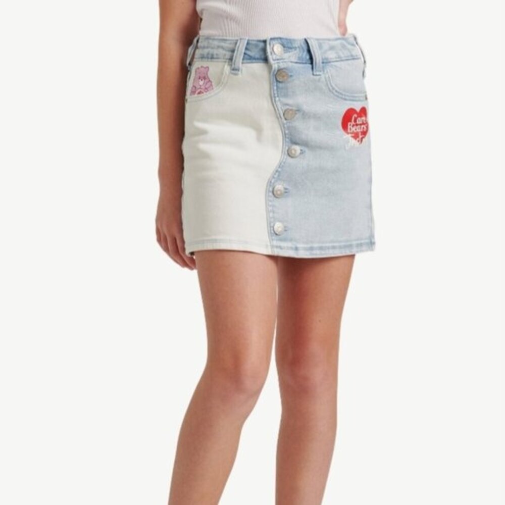 JUSTICE Girls Care Bears Denim Skirt with Built-In Shorts